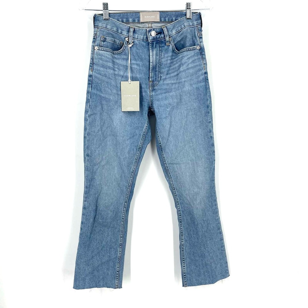 Everlane The High Rise Kick Crop Jean Women 26 Blue Raw Hem
